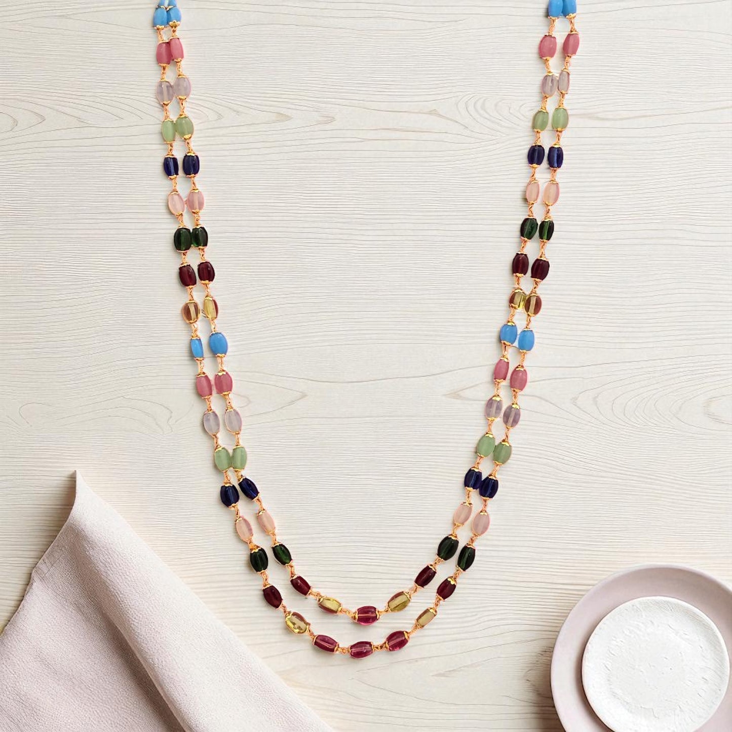 439027 Cubic Zirconia Mala Necklace With Gold Plating-Multi