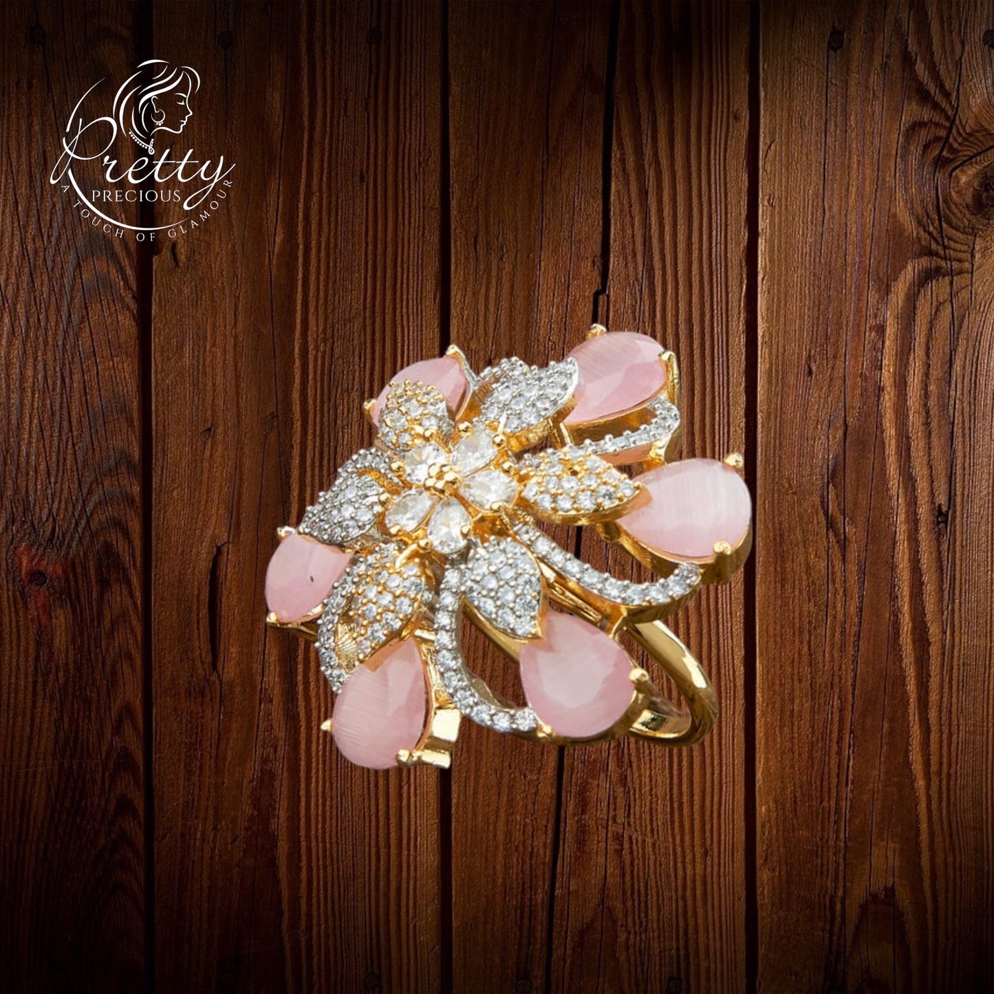 426598 Cz Adjustable Ring With 2 Tone Plating