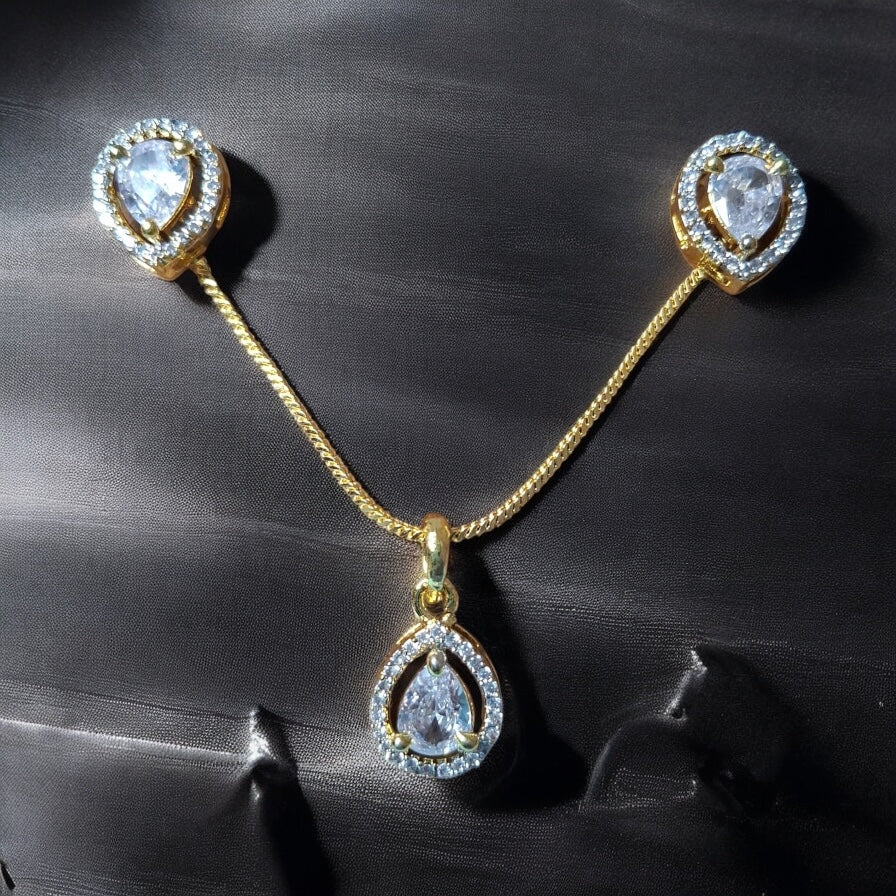 91609-PS-American Diamond Delicate Pendant Set With Gold Plating-Design 5