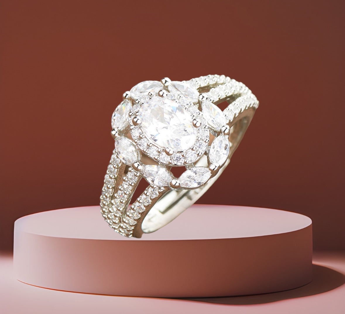 429062 American Diamond Delicate Ring With 2 Tone Rhodium Plating-Silver