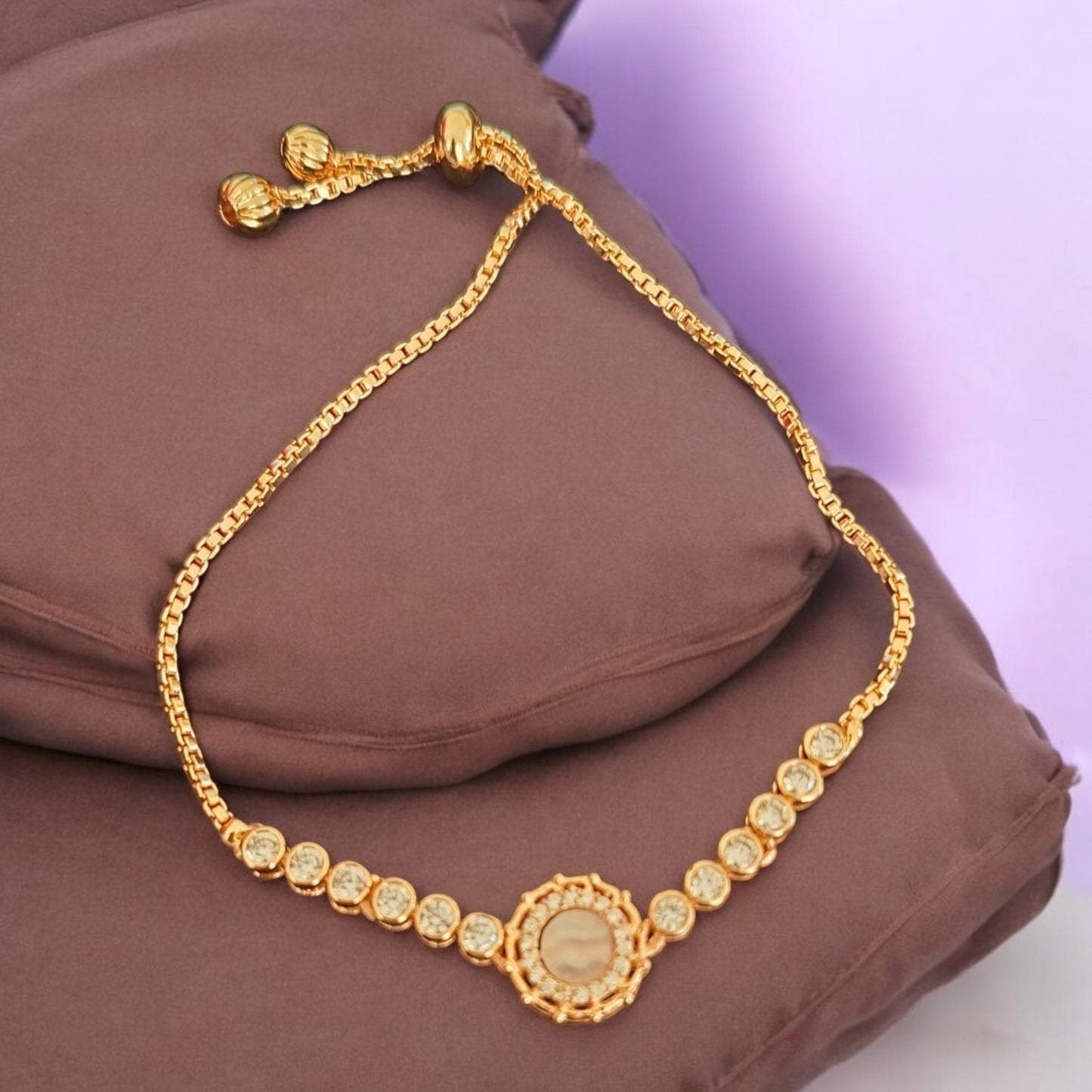 15100-G Adjustable Bracelet With Rose Gold Plating-White