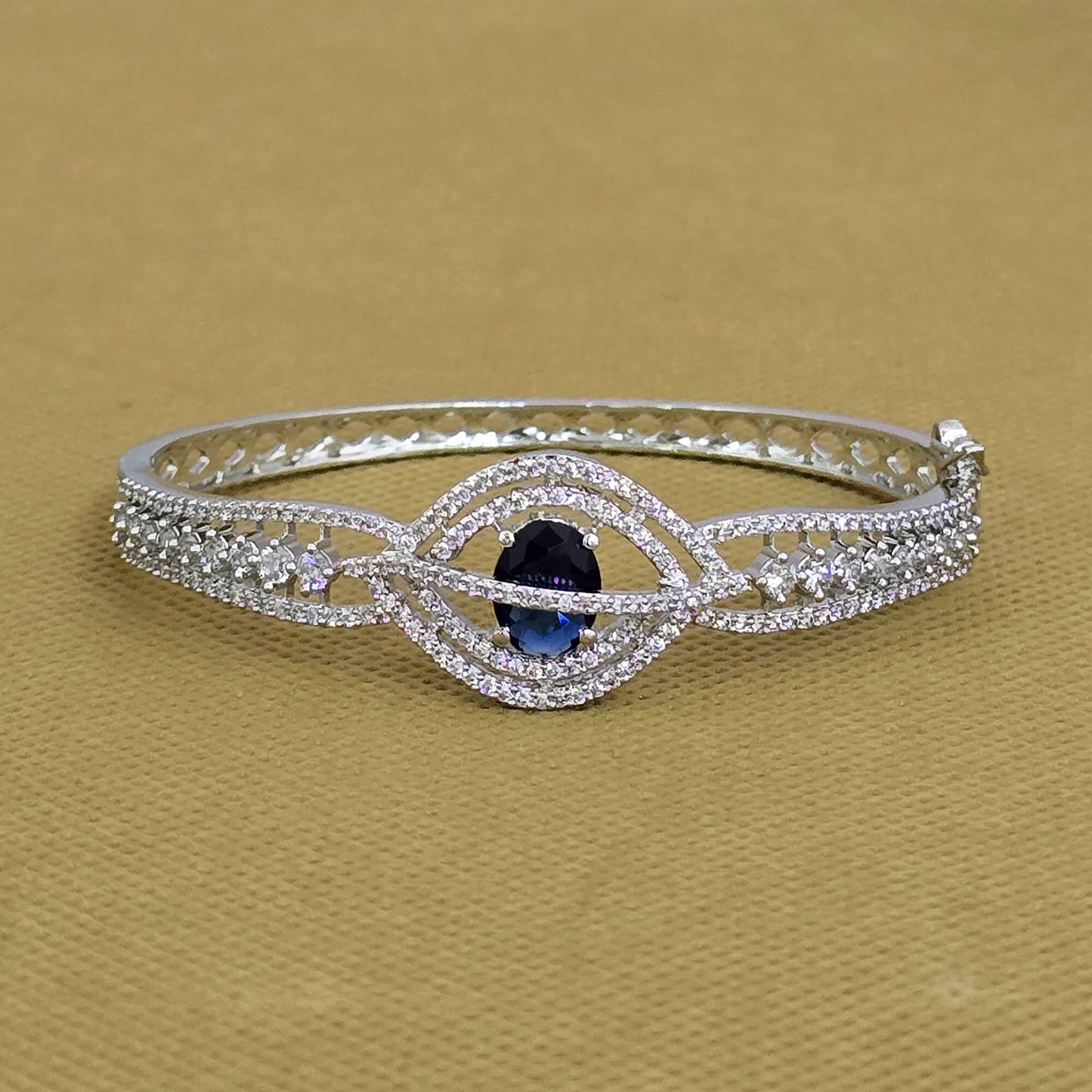 438651 Cubic Zirconia Openable Kada With Rhodium Plating-Blue
