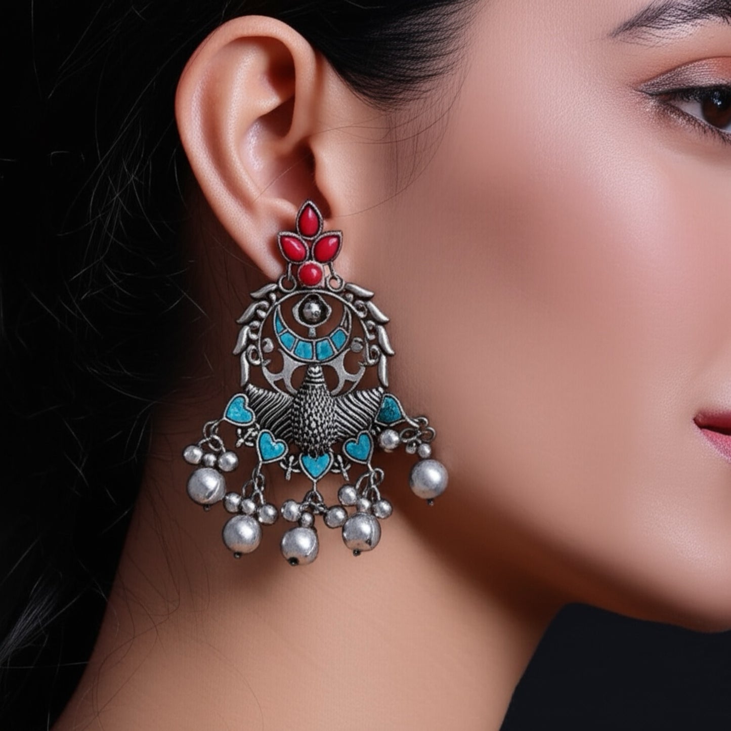 35420 Pretty Precious Fashion Oxidised Silver Stylish Party Wear Earrings for Women and Girls