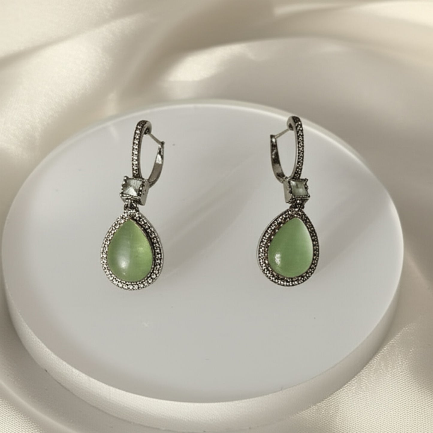 35250 Pretty Precious Fashion Oxidised Silver Stylish Party Wear Earrings for Women and Girls-Green