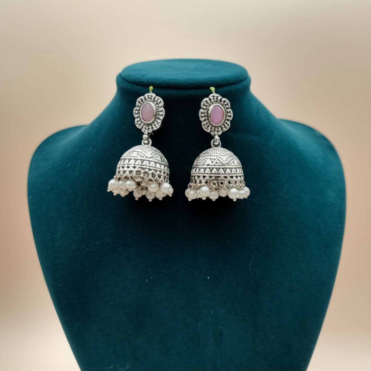 35105 Pretty Precious Fashion Oxidised Silver Stylish Party Wear Earrings for Women and Girls-Pink