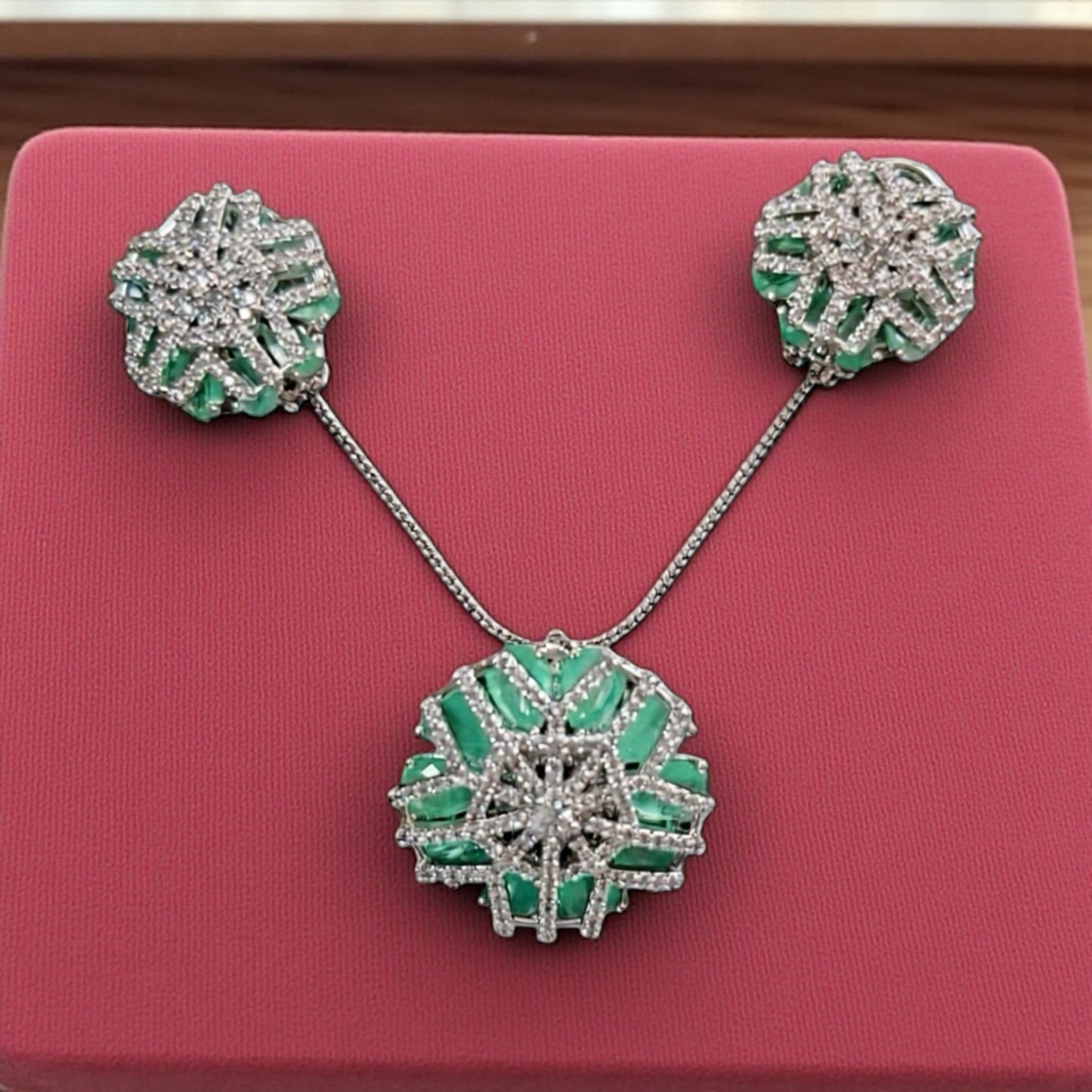 95659-PS-American Diamond Delicate Pendant Set With Rhodium Plating-Mint