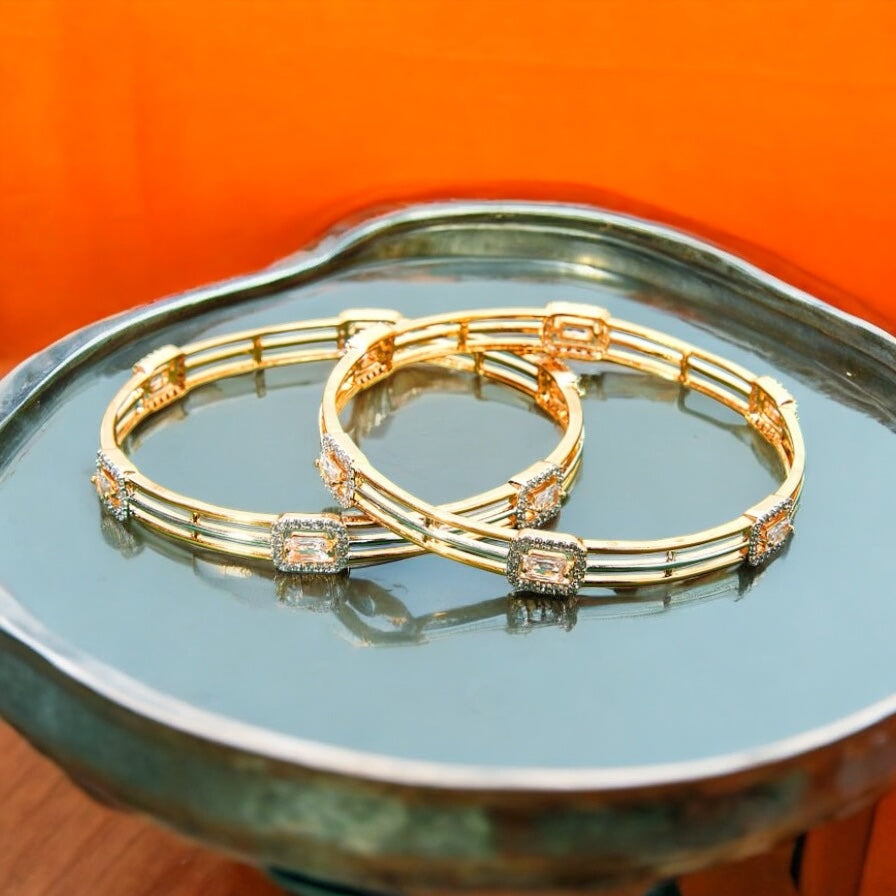 436388 Cz Bangles With Gold Plating - 2 Tone-Size 2.6