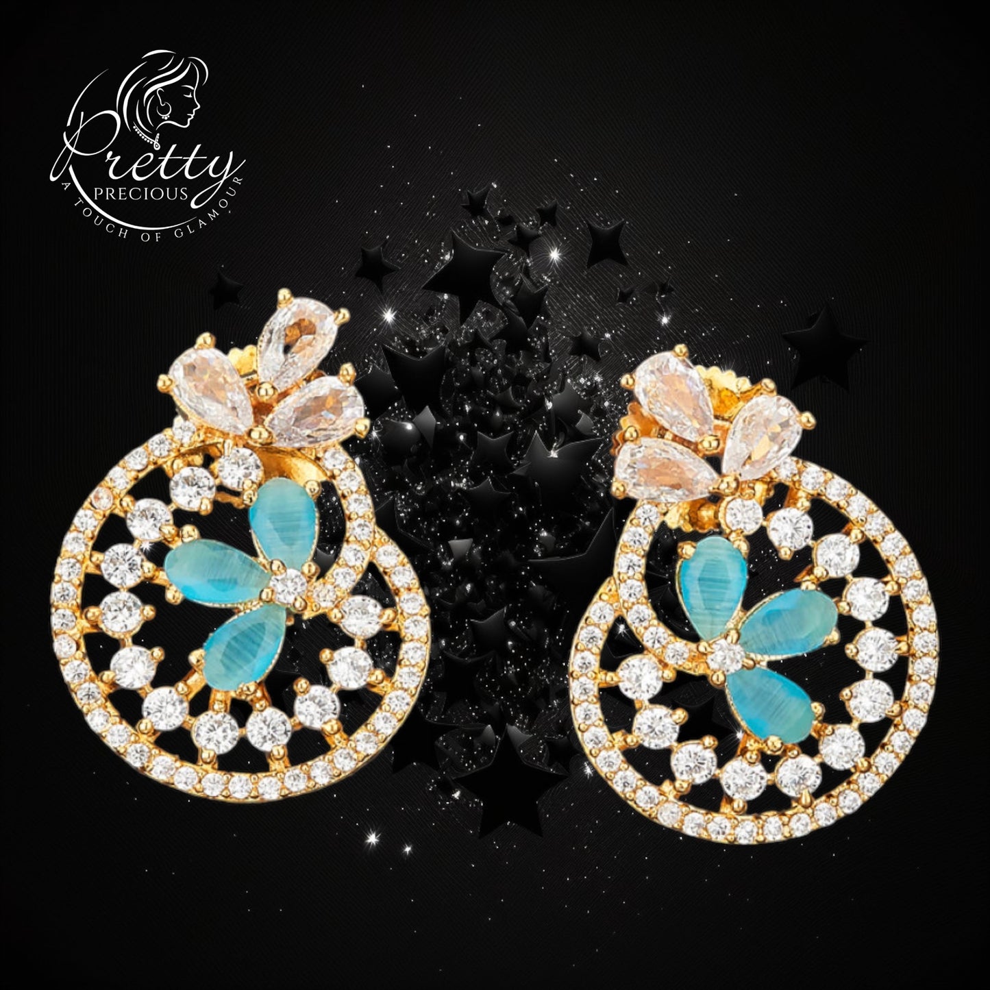 421395 Cz Short Earring With Gold Plating