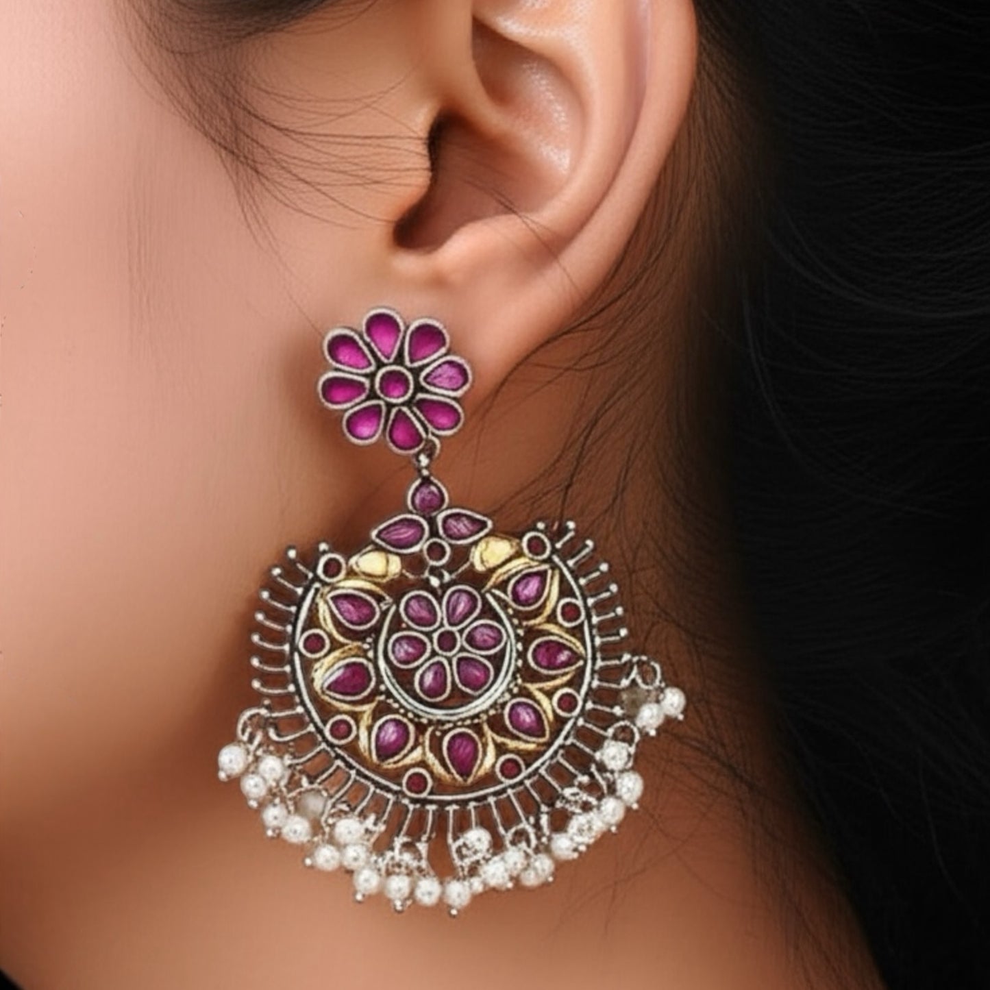 803751 Classic Earring With Oxidised Plating-Ruby