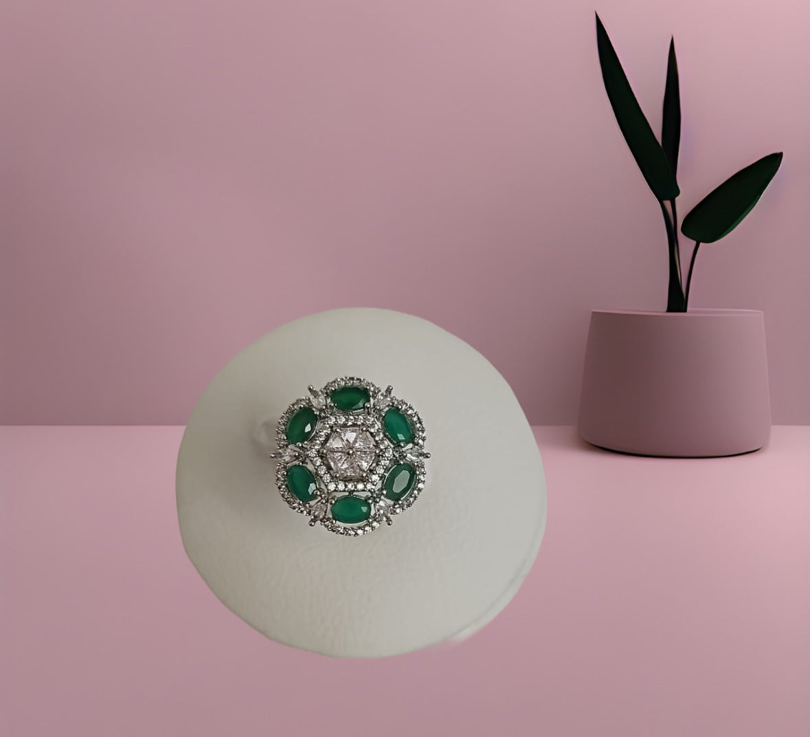 Ring200 Cz Adjustable Ring Green