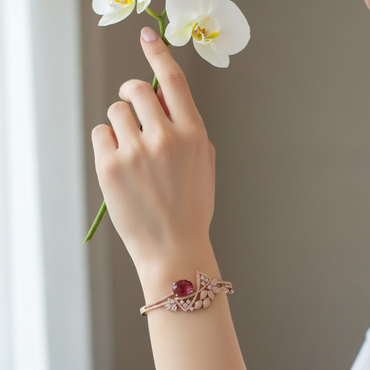 429369 Cubic Zirconia Classic Kada With Rhodium Plating-Ruby