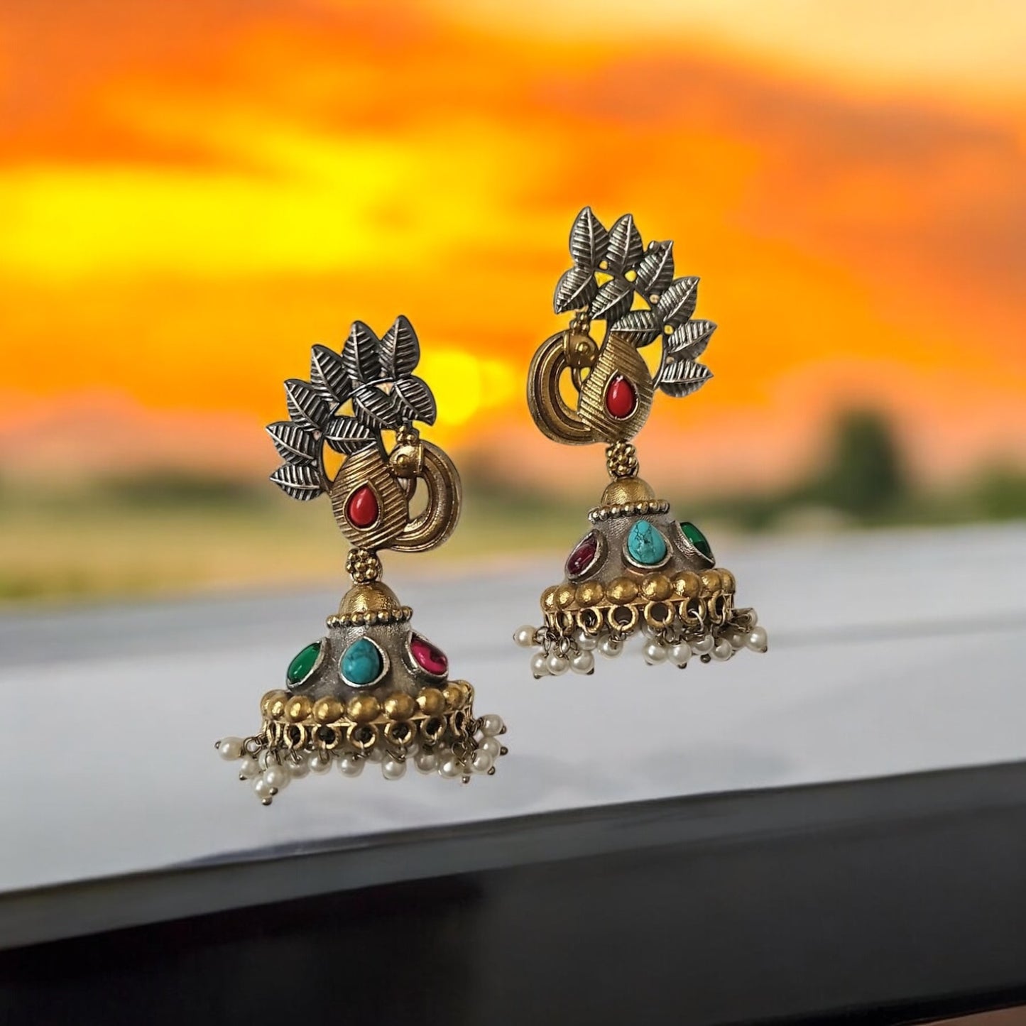 35250 Pretty Precious Fashion Oxidised Silver Stylish Party Wear Earrings for Women and Girls-Multi