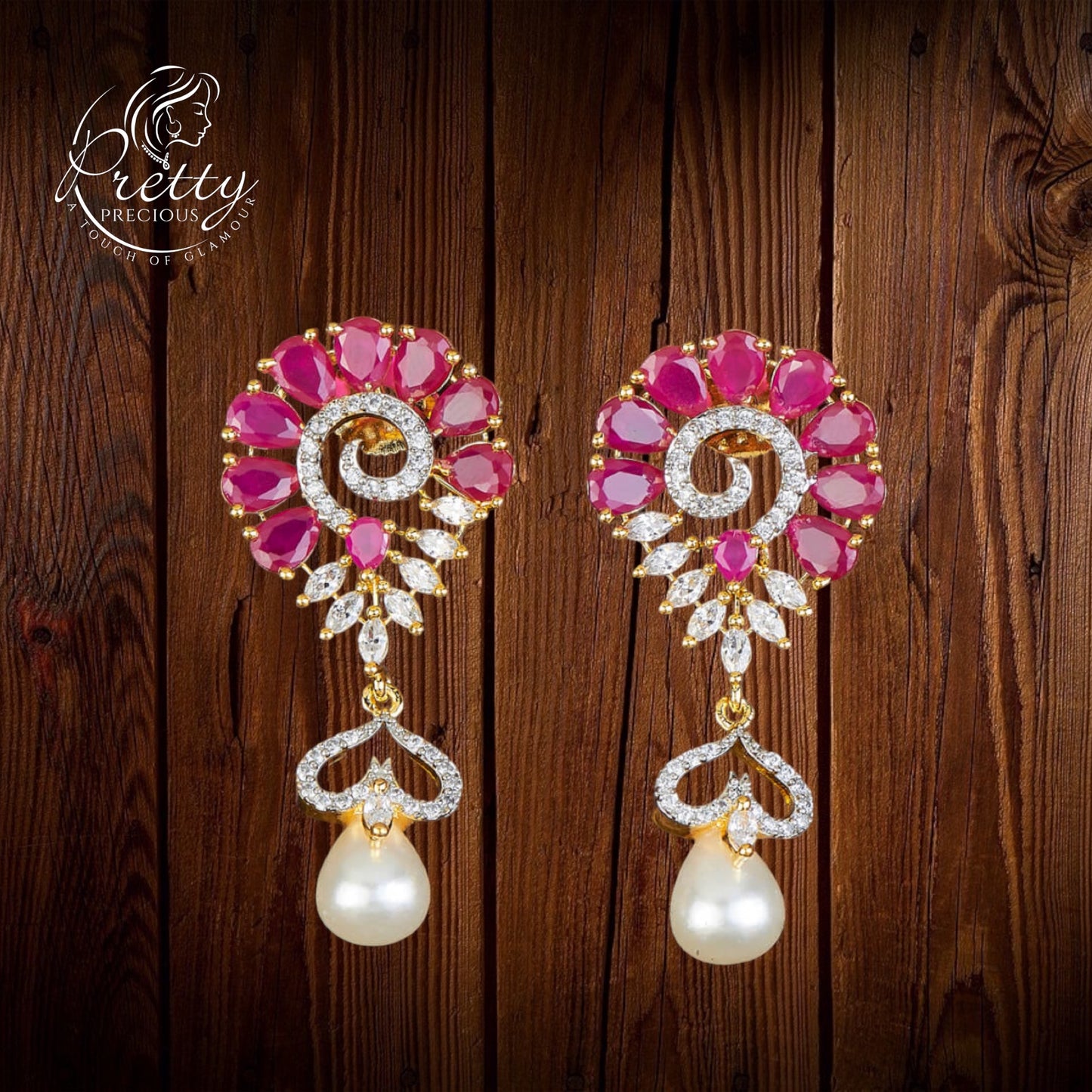 428388 Cz Pearl Earring With Gold Plating