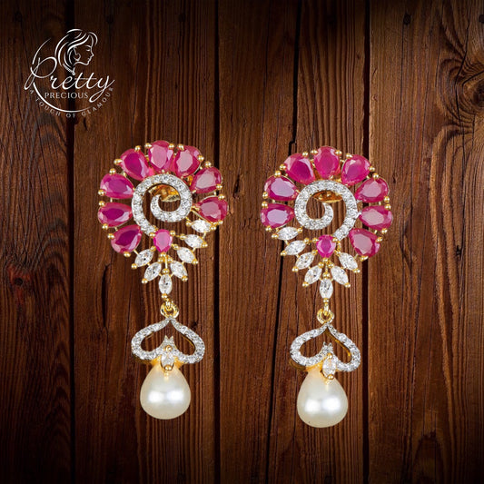 428388 Cz Pearl Earring With Gold Plating