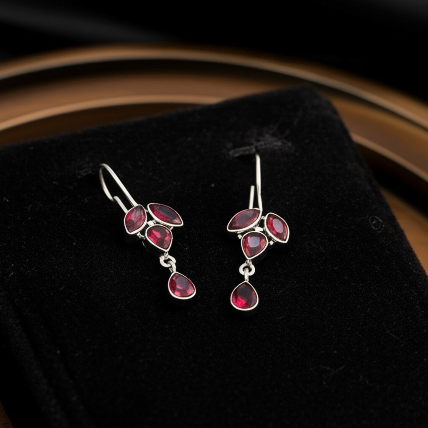 91999-ERO Pretty Precious Fashion Oxidised Silver Stylish Party Wear Earrings for Women and Girls-Ruby