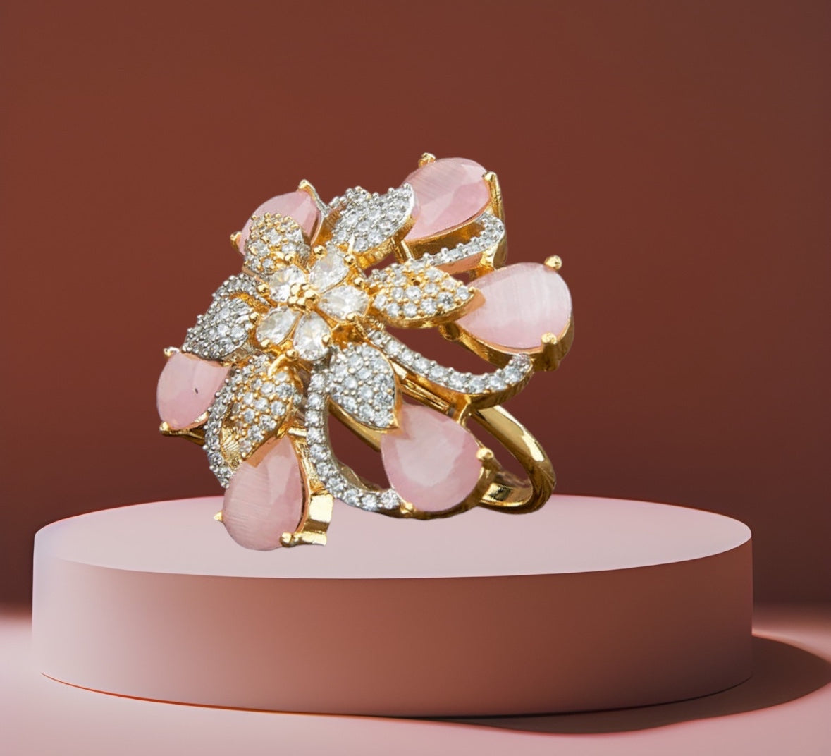 426598 Cz Adjustable Ring With 2 Tone Plating