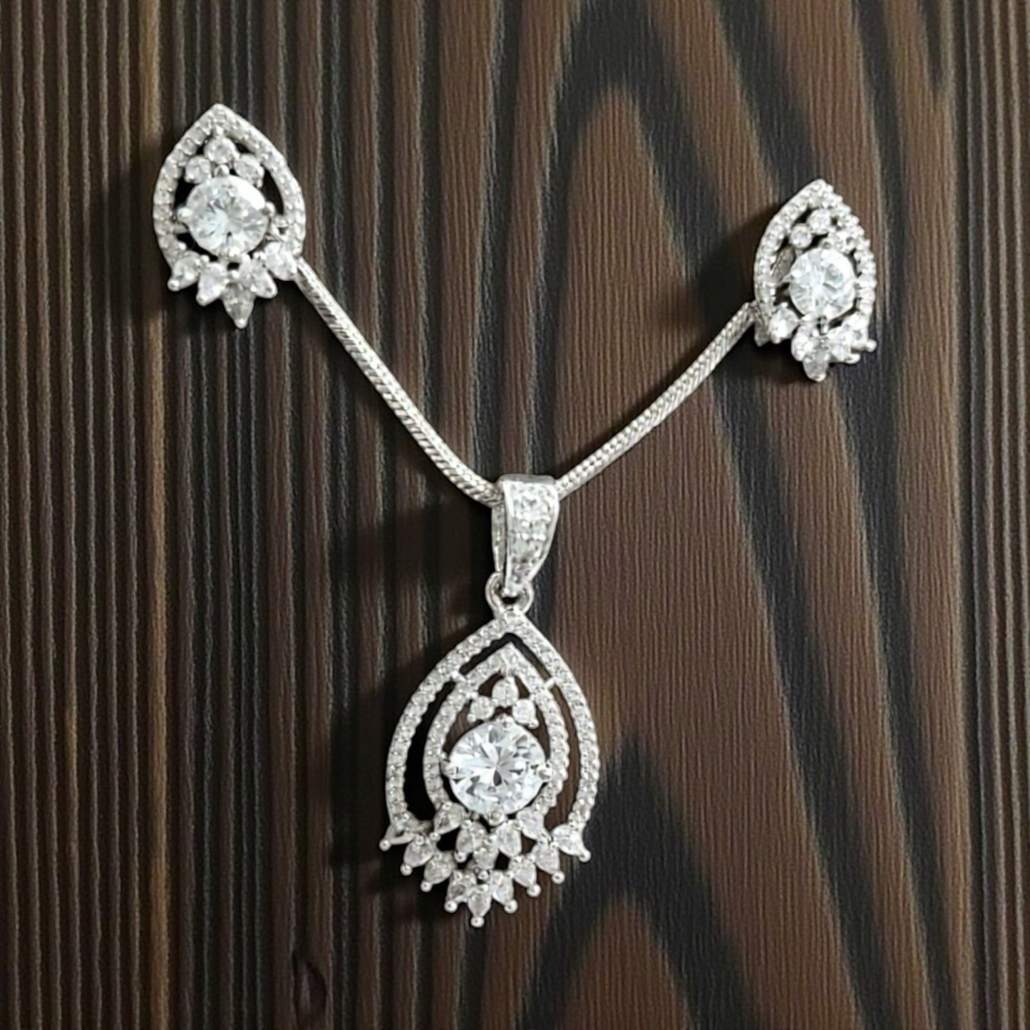 93909-PS-American Diamond Delicate Pendant Set With Rhodium Plating-White