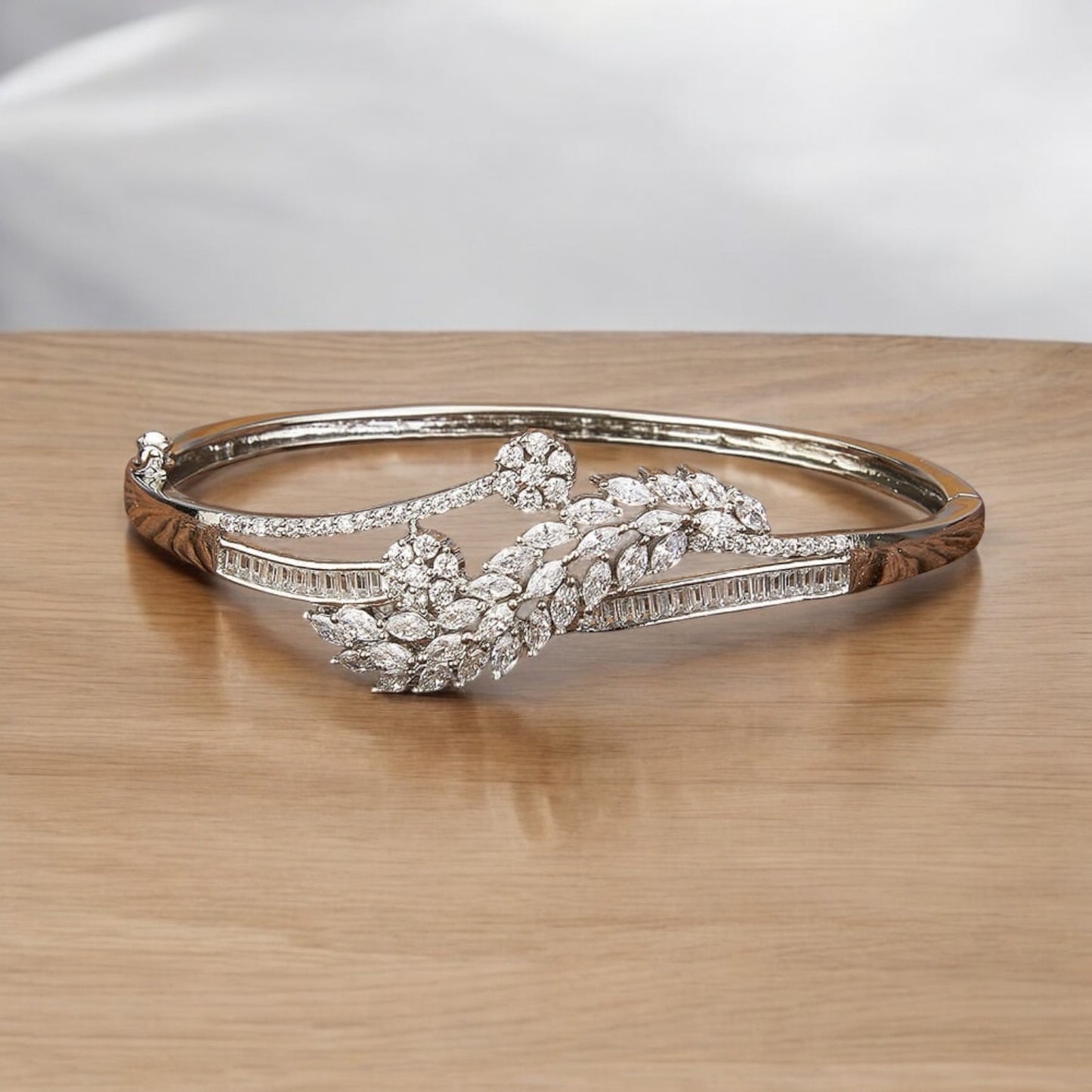 423601 Cubic Zirconia Classic Kada With Rhodium Plating-White