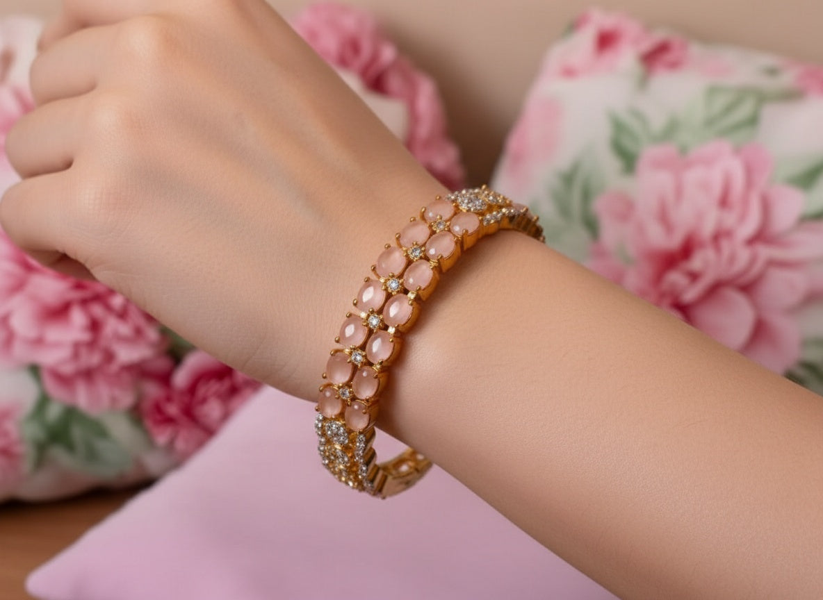 436214 Cubic Zirconia Classic Kada With Gold Plating-Pink