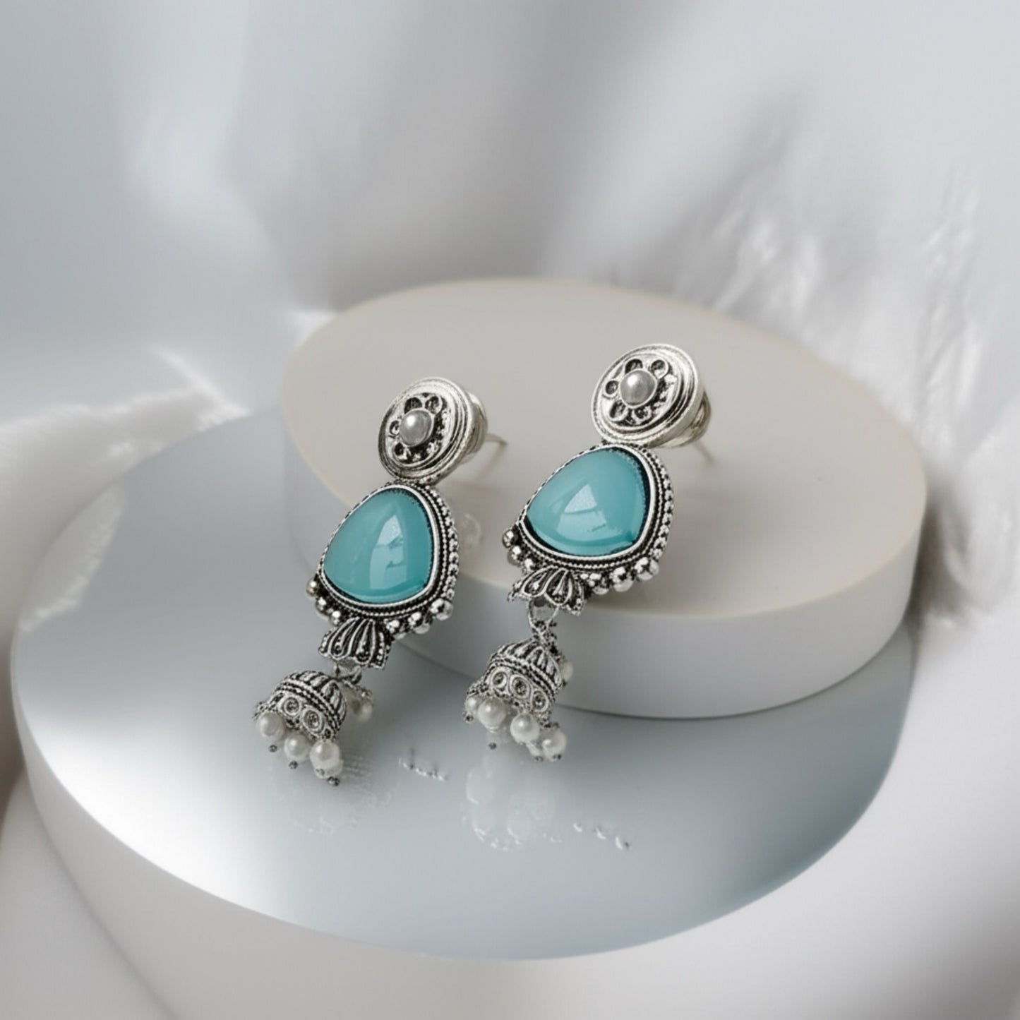 807043 Pretty Precious Fashion Oxidised Silver Stylish Party Wear Earrings for Women and Girls