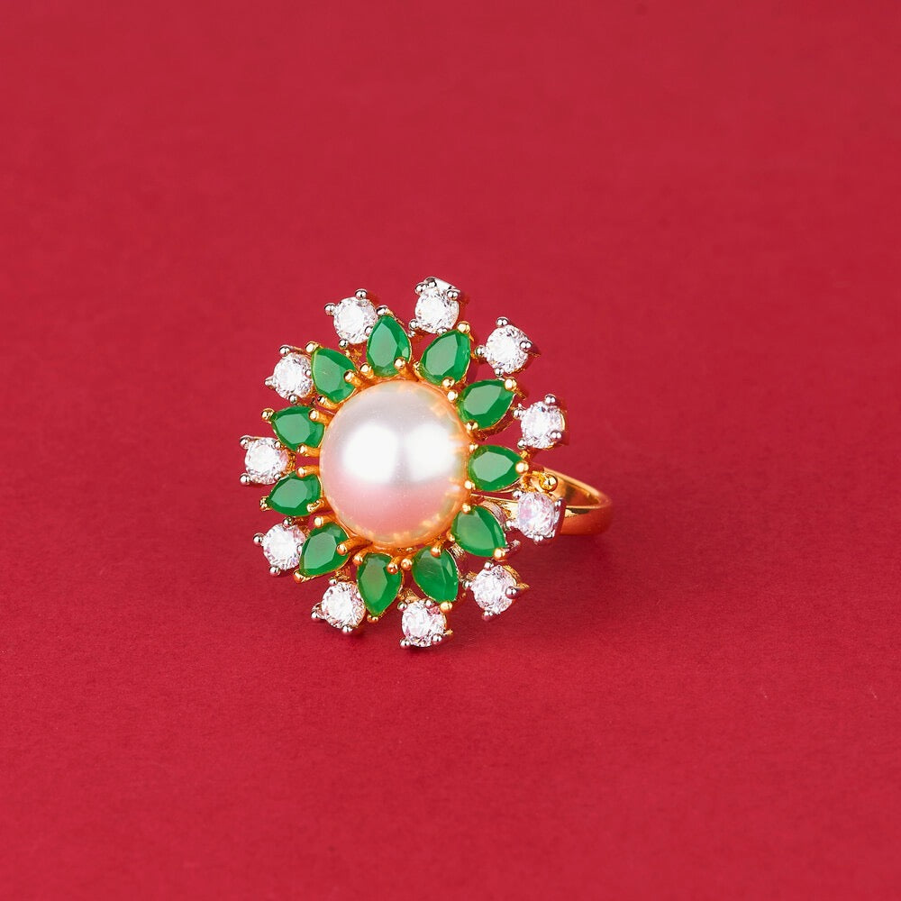 438412 Cz Classic Ring With 2 Tone Plating-Green