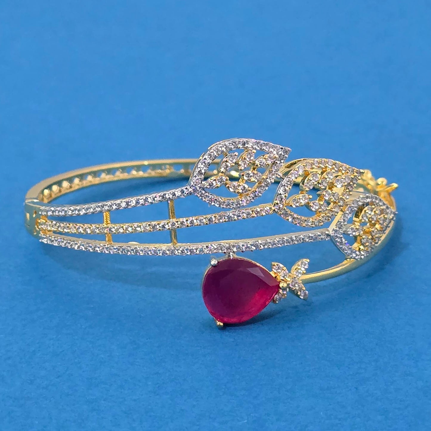 439292 Cz Openable Kada With 2 Tone Plating-Ruby