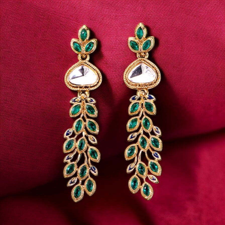 111661-Indo Western (Kundan) Earring-Green