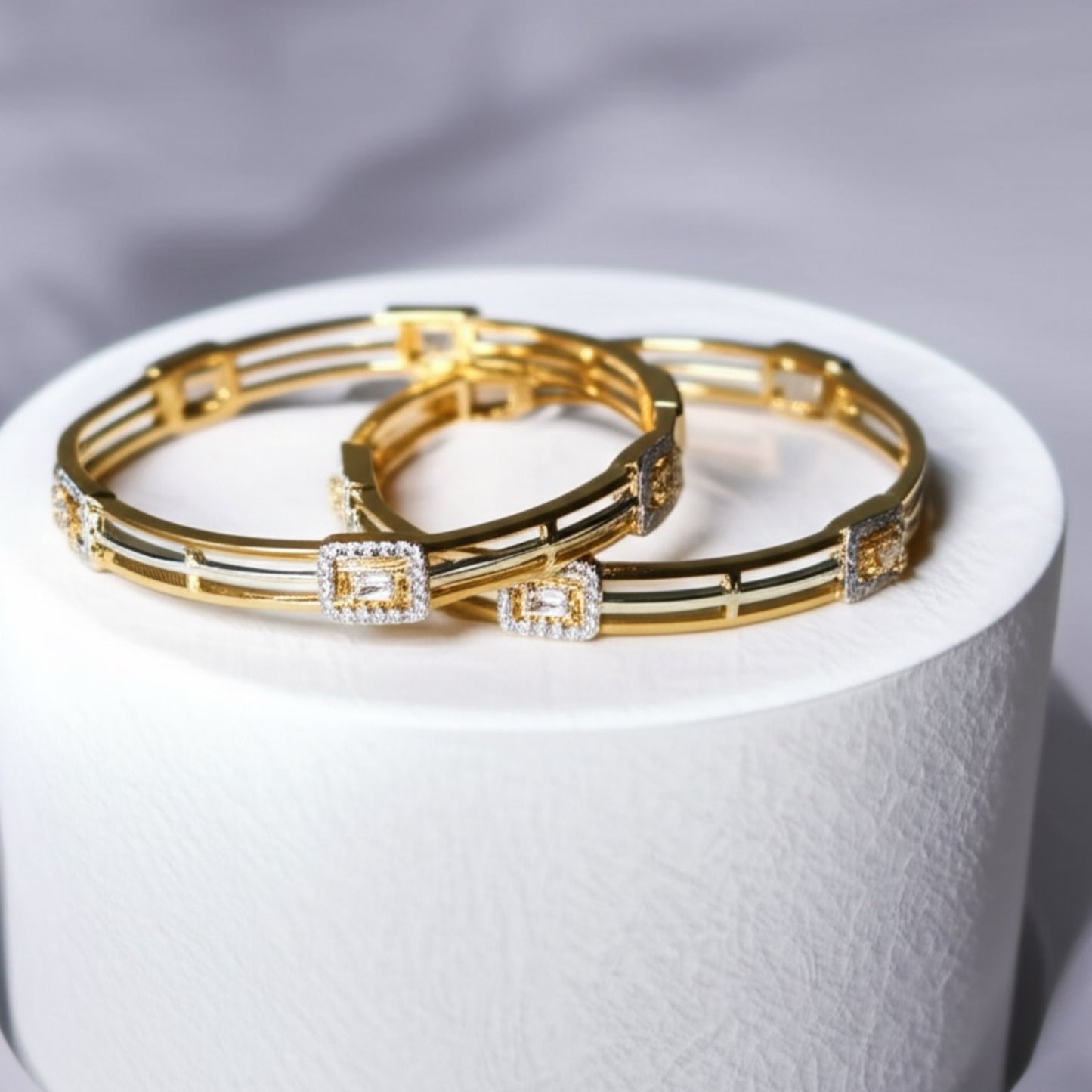 436388 Cz Bangles With Gold Plating - 2 Tone-Size 2.6