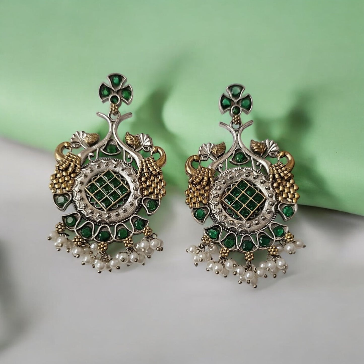 805132 Pretty Precious Fashion Oxidised Silver Stylish Party Wear Earrings for Women and Girls-Green
