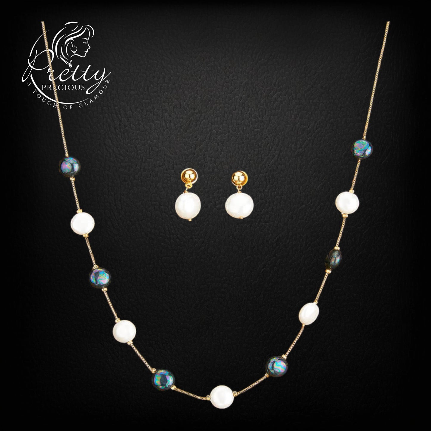 429805 American Diamond Delicate Mala With Gold Plating-Blackwhite