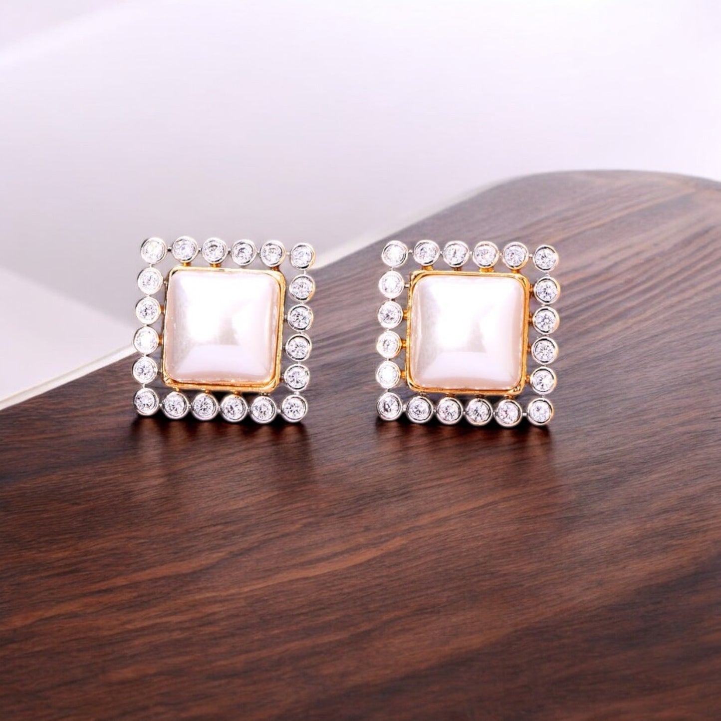 433442 CZ Earring With 2 Tone Rhodium Plating