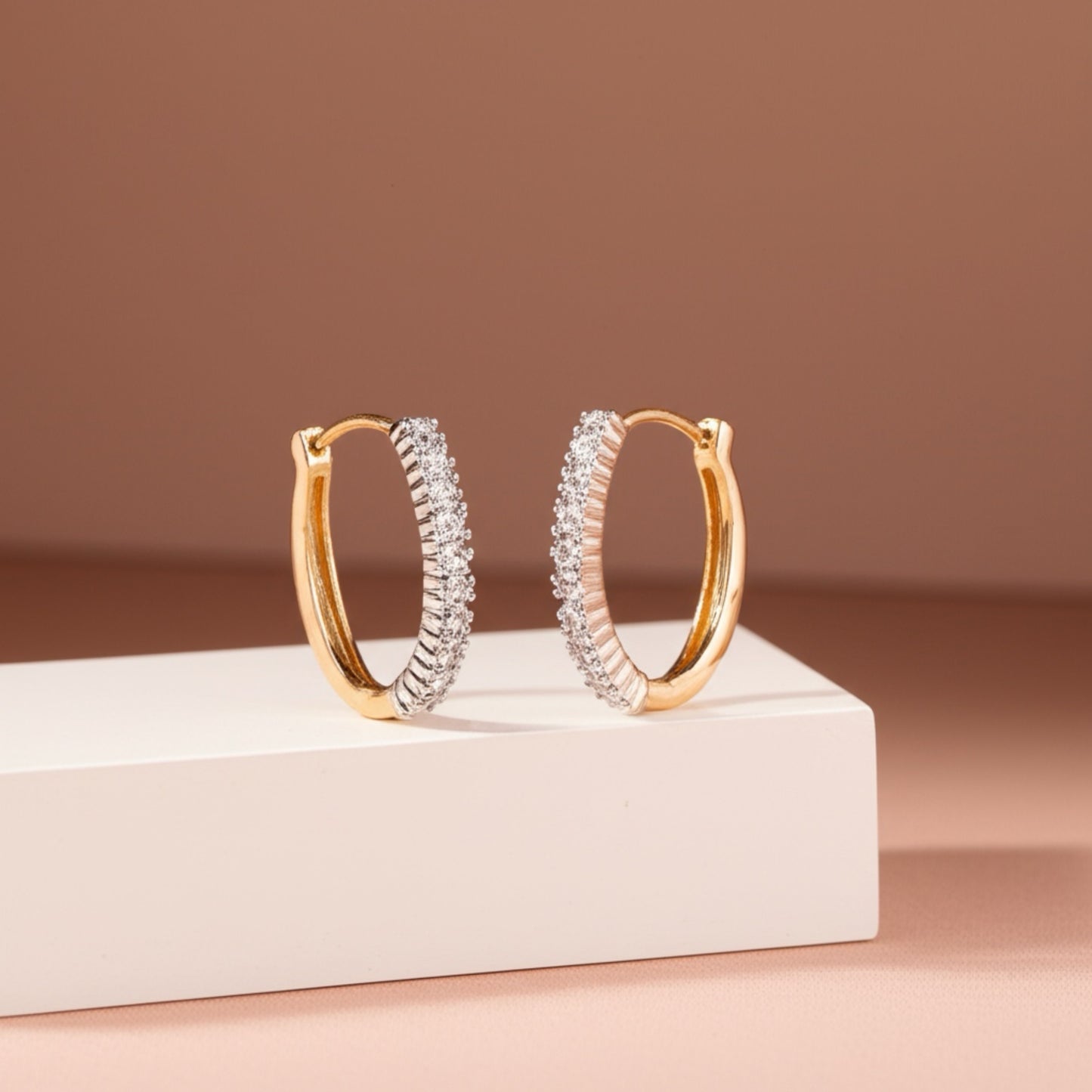 421023 Cz Delicate Earring With 2 Tone Plating