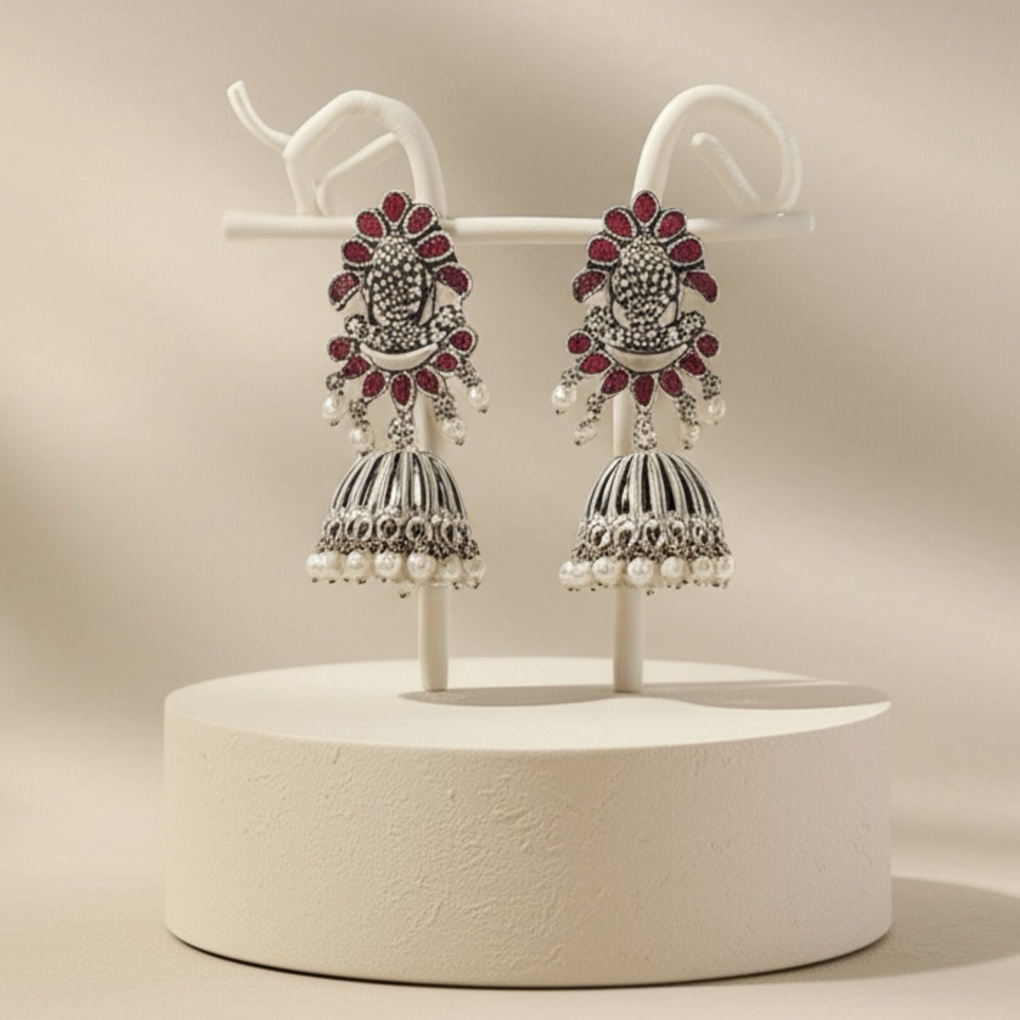 804974 Pretty Precious Fashion Oxidised Silver Stylish Party Wear Earrings for Women and Girls-Ruby