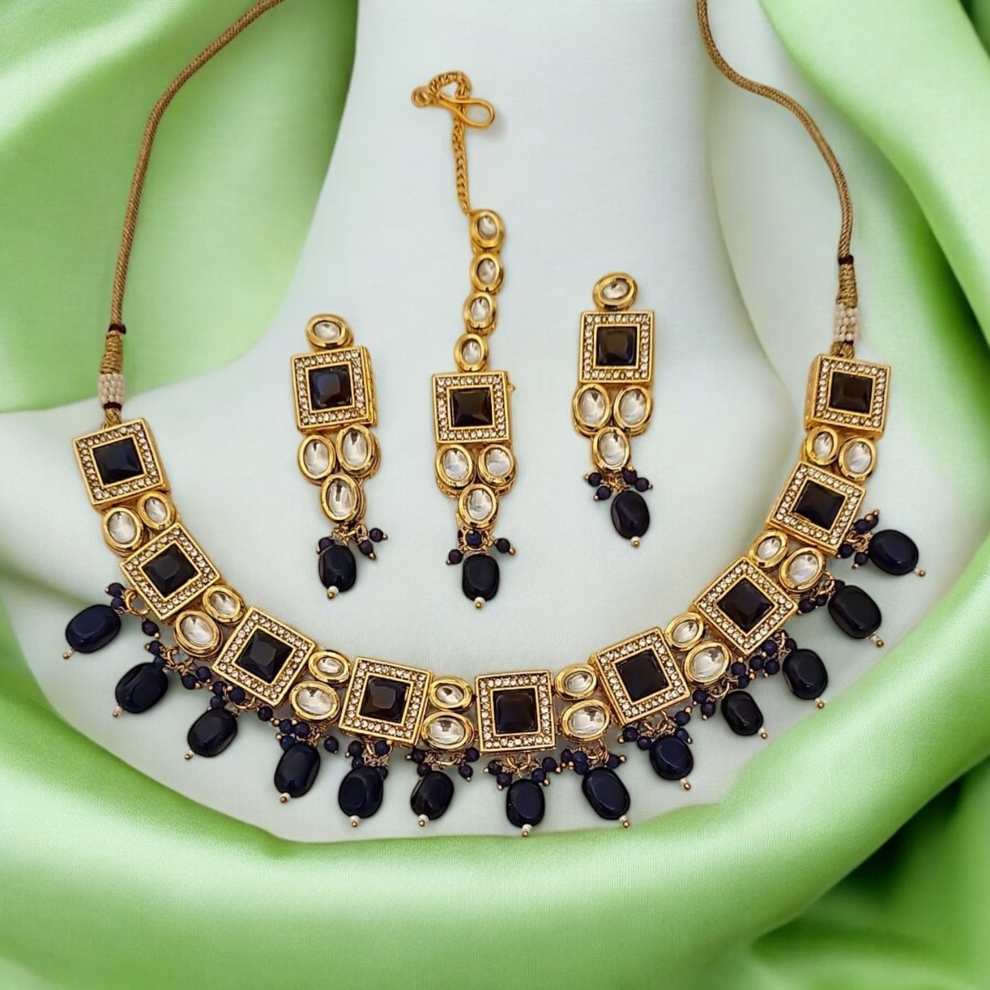 25925 Necklace Set-Indowestern Dark Blue