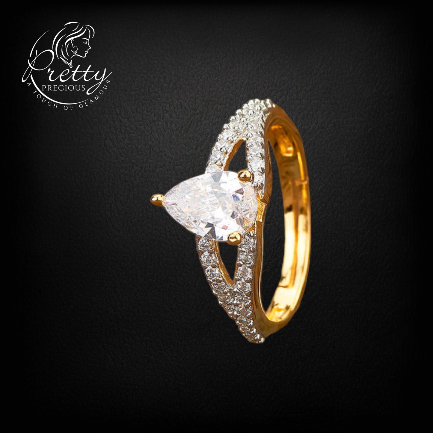 429425-Cz Delicate Ring With Rhodium 2 Tone Plating-2 Tone