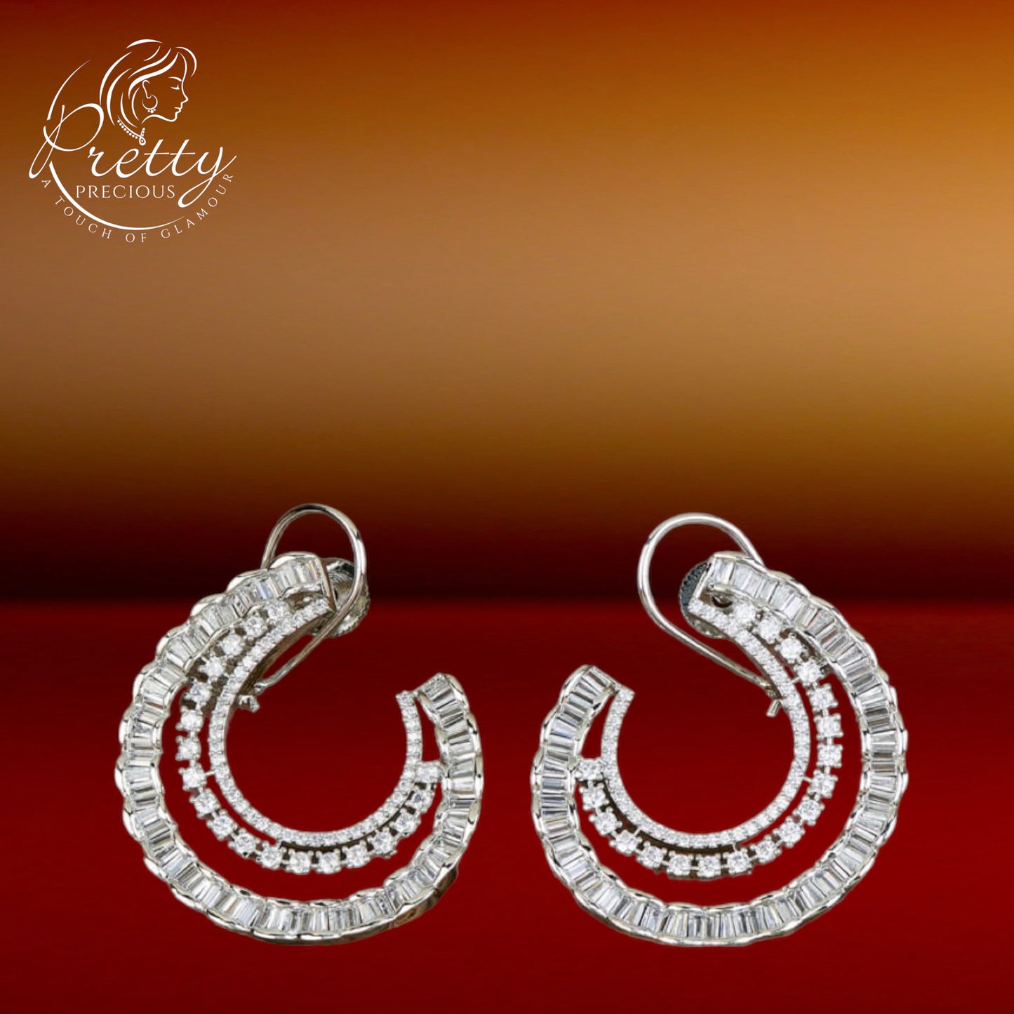 428371 Cz Classic Earring With Black 2 Tone Rhodium Plating-Silver