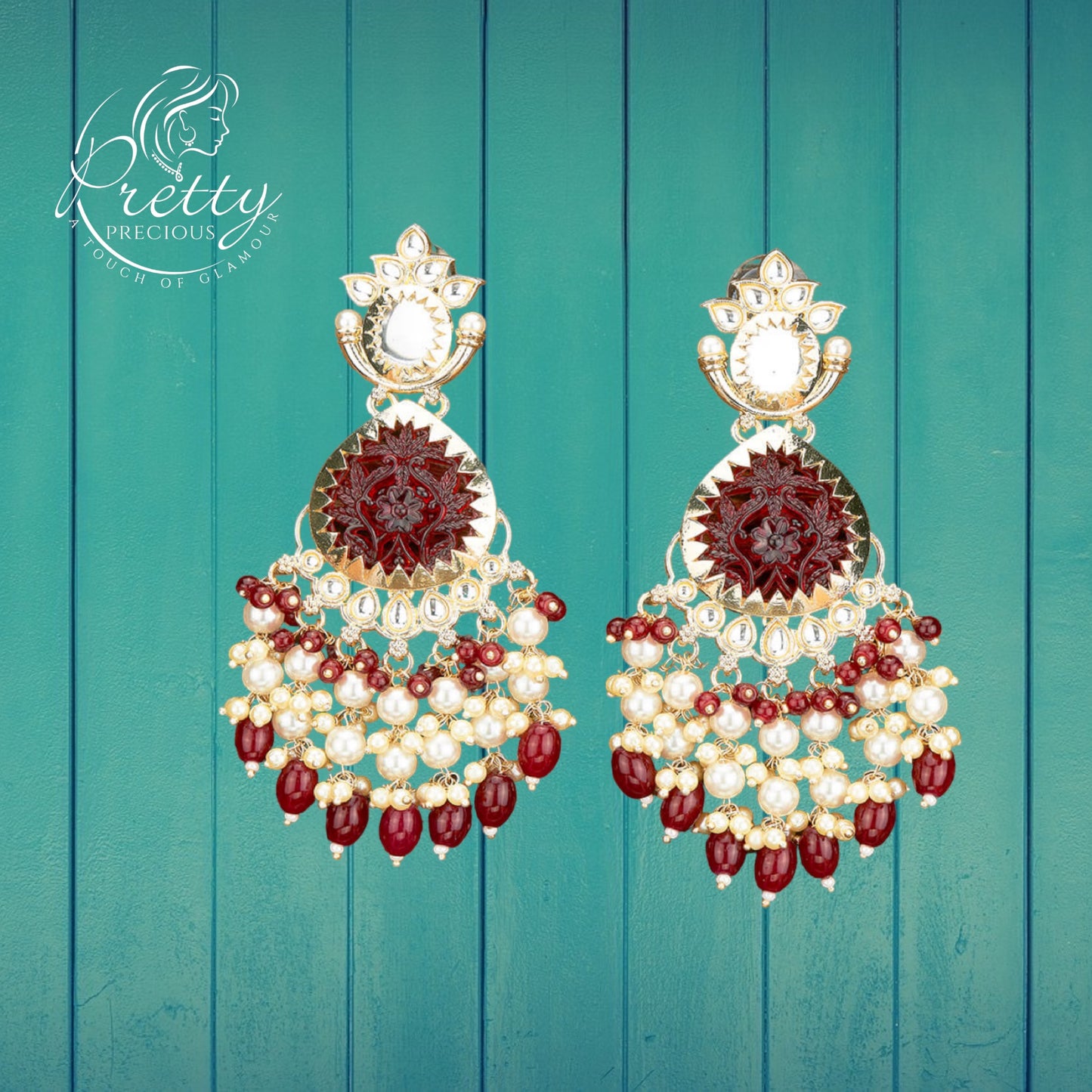 110581 Indo Western Beads Earring With Gold Plating-Maroon