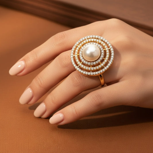 434006 Cz Moti Ring With Rhodium 2 Tone Plating