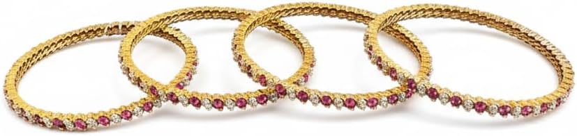 1484-Pretty Precious Gold Plated Cubic Zirconia/American Diamond Traditional Bangles/Bracelet Set of 4 for Women and Girls- Pearl (Size 2.8)