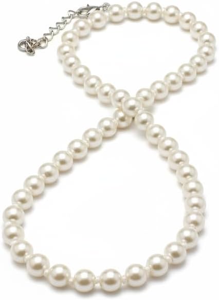 809371-Pretty Precious Classic Pearl Necklace, White, Graduated Beads, Silver Clasp, Elegant Jewelry