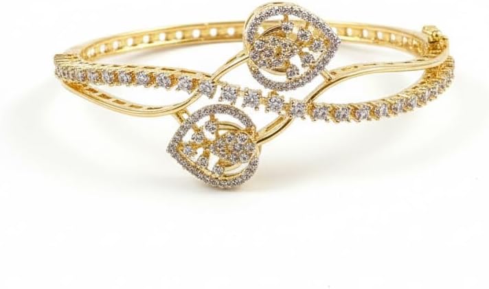 1422-Pretty Precious American Diamond Openable Kada Bracelet for Women, Gold & Silver Plating, Cubic Zirconia, One Size, Party & Wedding-White