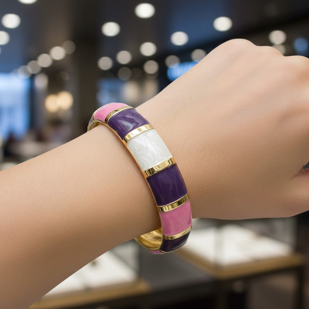 1437-Pretty Precious Enamel Bracelet for Women & Girls | Multicolor Designer Enamel Bangle | Anti-Tarnish, Lightweight & Stylish Daily Wear Jewellery