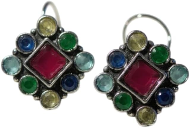 1051-Pretty Precious Oxidised Silver Stylish Party Wear Earrings for Women and Girls Studs - Multicolour
