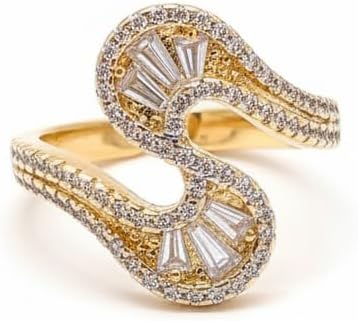 441084-Pretty Precious American Diamond Finger Ring for Women & Girls | Gold Plated AD Ring | Adjustable Elegant Party, Wedding & Daily Wear Jewellery-Two Tone