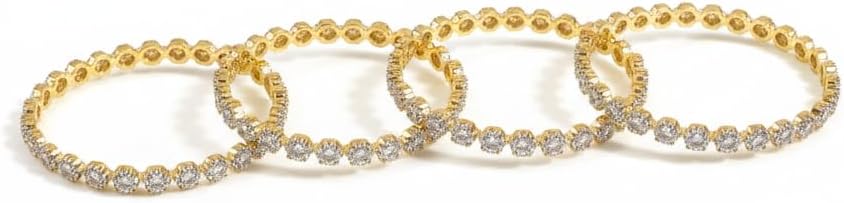 1480-Pretty Precious Two Tone Cubic Zirconia/American Diamond Traditional Bangles/Bracelet Set of 4 for Women and Girls- (Size 2.6)