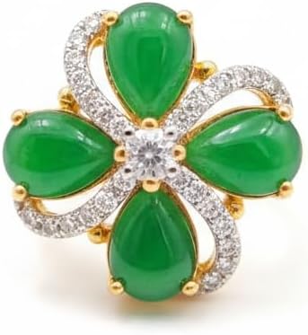 438116-Pretty Precious American Diamond Finger Ring for Women & Girls | Gold Plated AD Ring | Adjustable Elegant Party, Wedding & Daily Wear Jewellery-Green