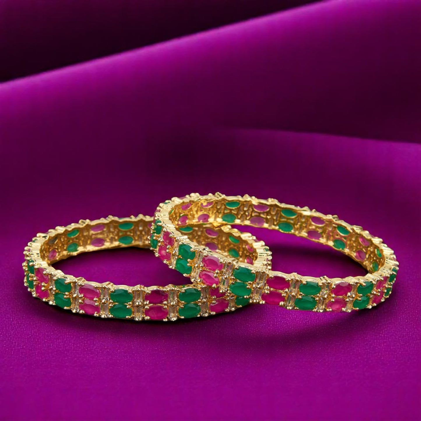 420539 Cz Bangles With Gold Plating-Size 2.4 & 2.6