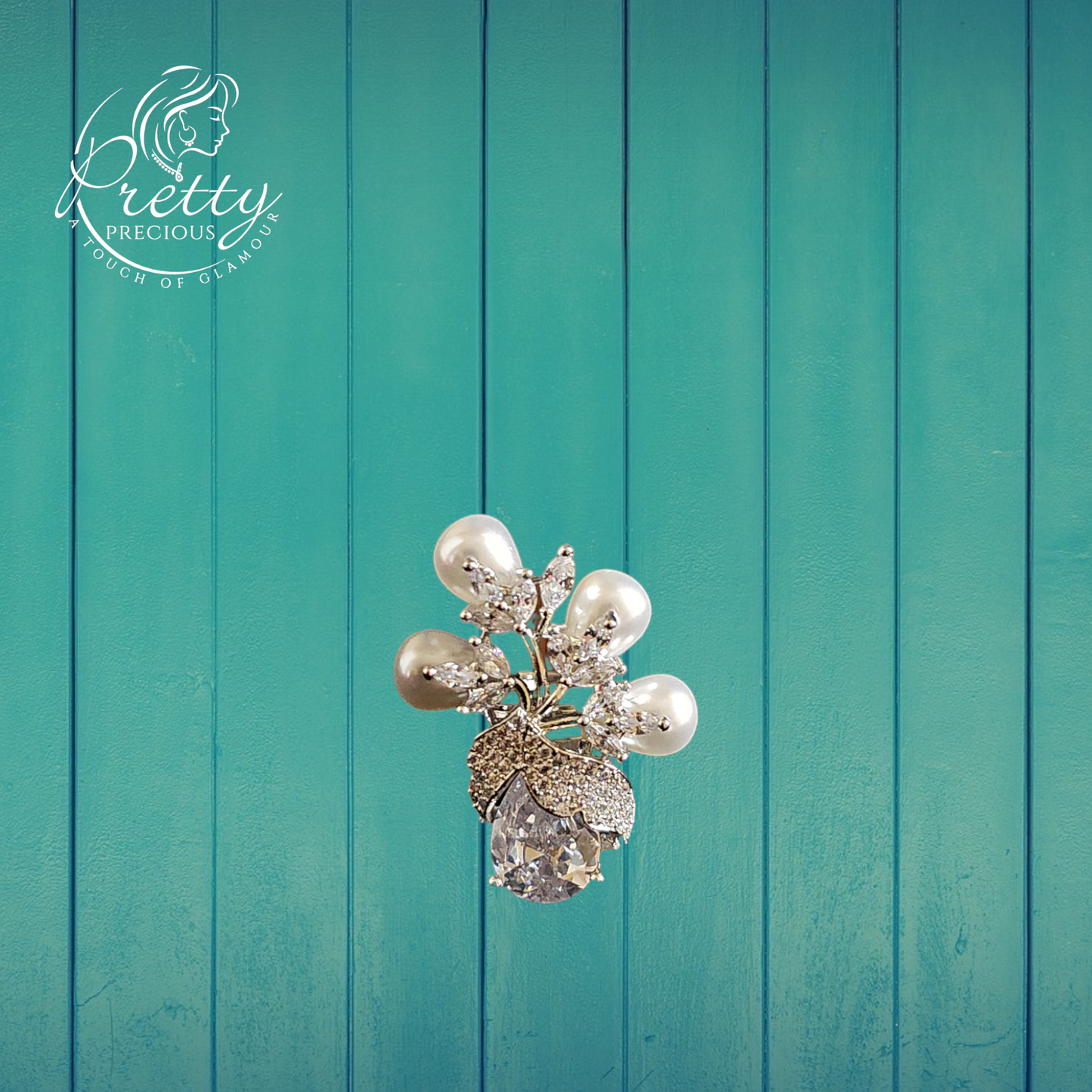 422887 Cubic Zirconia Pearl Ring With Rhodium Plating