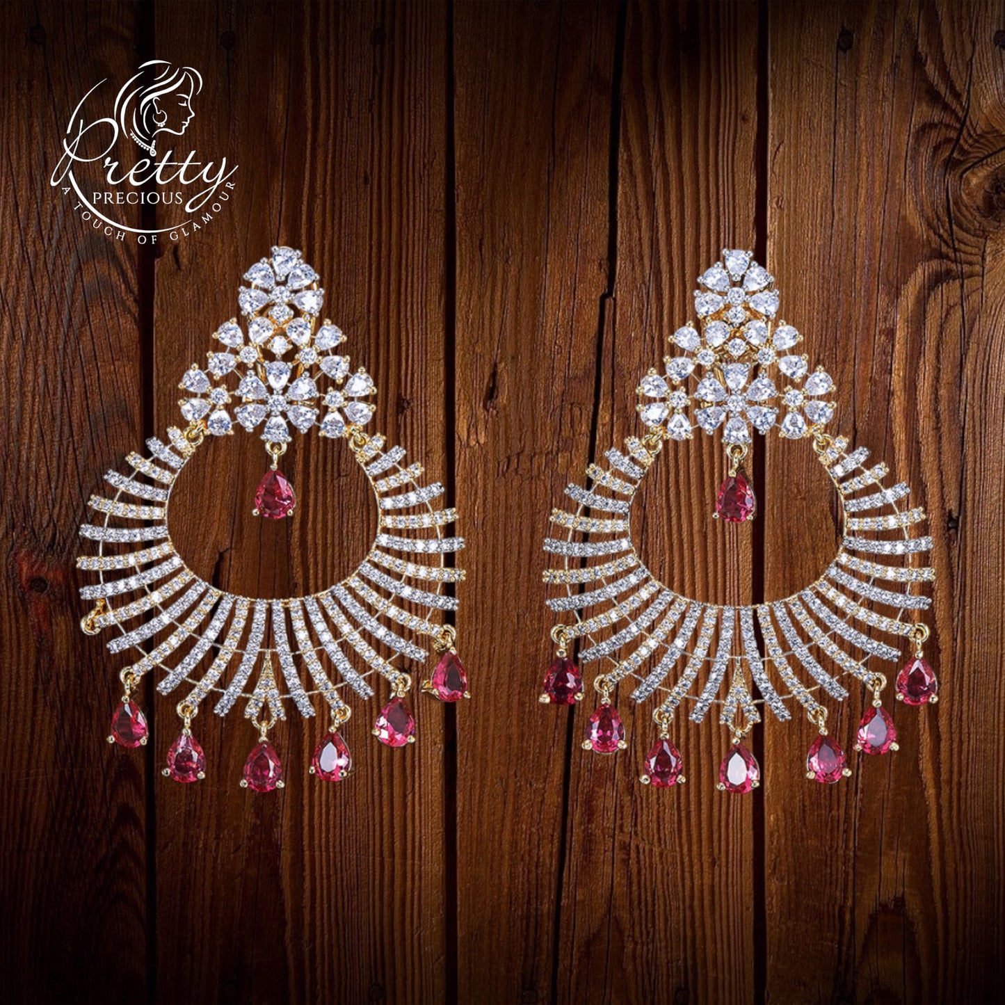 425093 Cubic Zirconia Chand Earring With 2 Tone Plating