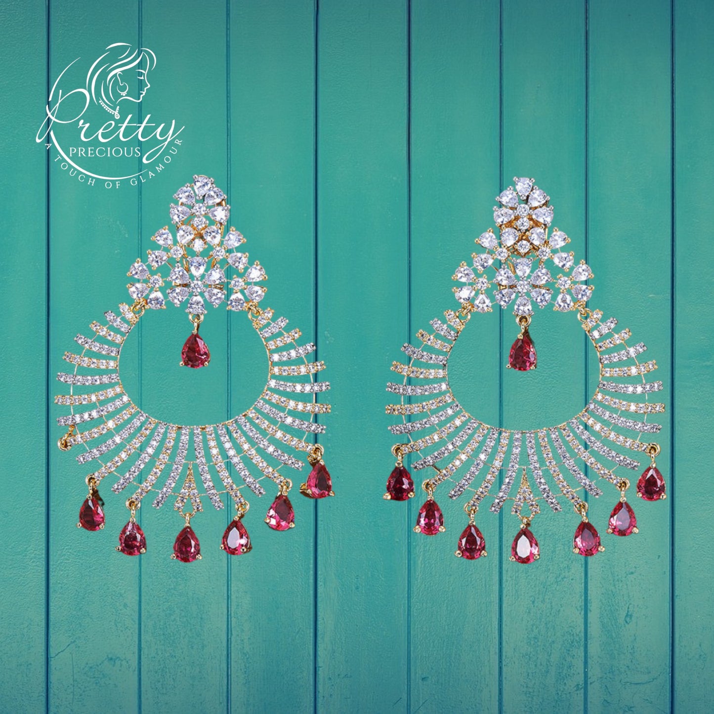 425093 Cubic Zirconia Chand Earring With 2 Tone Plating